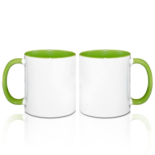 MR.R Blanko-Kaffeetassen, 325 ml, blanko, weiße Tasse mit grüner Innenseite und Griff, 2 Stück von MR.R
