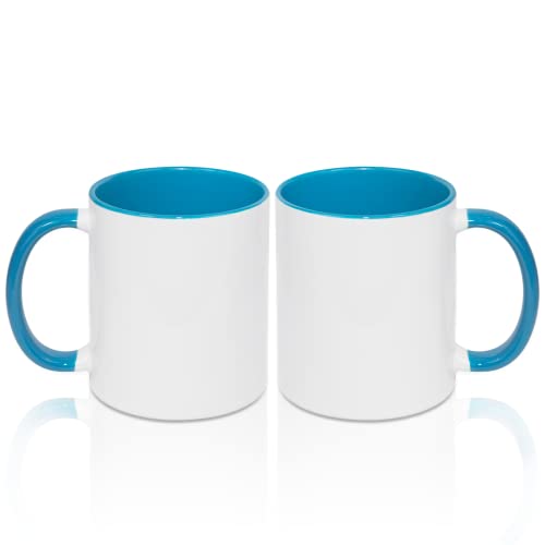 MR.R 325 ml Sublimations-Kaffeetassen, leere weiße Tasse mit hellblauer Farbe innen und Griff, 2 Stück von MR.R