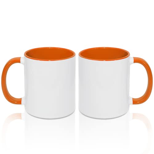MR.R Blanko-Kaffeetassen, 325 ml, blanko, weiße Tasse mit orangefarbener Innenseite und Griff, 2 Stück von MR.R