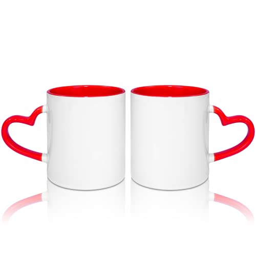 MR.R 325 ml Sublimations-Kaffeetassen, leere weiße Tasse mit rotem Herzgriff, 2 Stück von MR.R