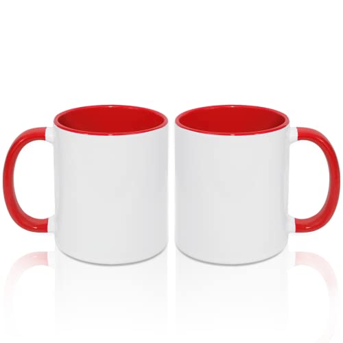 MR.R 325 ml Sublimations-Kaffeetassen, leere weiße Tasse mit roter Farbe Innenseite und Griff, 2 Stück von MR.R