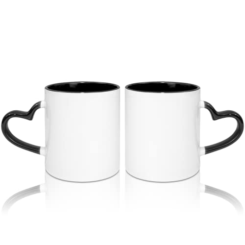 MR.R 325 ml Sublimations-Kaffeetassen, leere weiße Tasse mit schwarzer Farbe innen und Herzgriff, 2 Stück von MR.R
