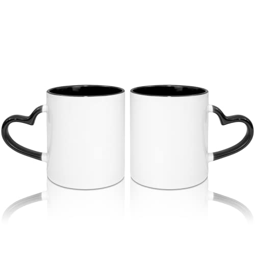 MR.R 325 ml Sublimations-Kaffeetassen, leere weiße Tasse mit schwarzer Farbe innen und Herzgriff, 2 Stück MR.R 325 ml Sublimations-Kaffeetassen, leere weiße Tasse mit schwarzer Farbe innen und Herzgriff, 2 Stück von MR.R