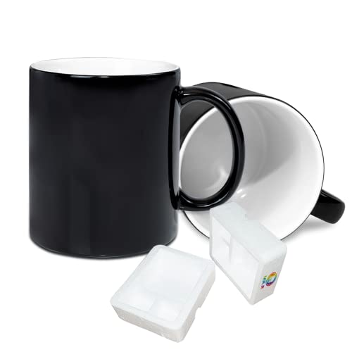 MR.R Set mit 2 Rohlingen für Sublimation, Geschirrspüler, 325 ml, weiß, leer, Keramik, magische Tasse, Farbwechsel, Kaffeetasse, leer, weißer Becher mit Griff, schwarz von MR.R