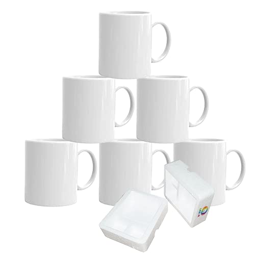 MR.R Set mit 6 Sublimationsrohlingen, spülmaschinengeeignet, weiße Keramik-Kaffeetassen, 11 Unzen, leere Keramik, klassischer Trinkbecher, Becher für Milch, Tee, Cola, Wasser von MR.R