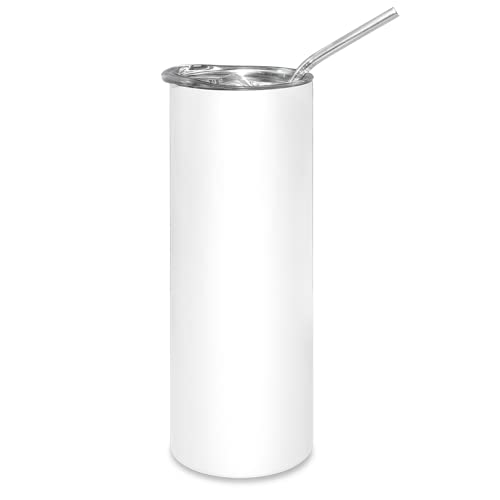 MR.R 20 oz Sublimation White Blank Tumbler Straight Tumbler Cups mit Metallstrohhalm, Edelstahl-Kaffee-Tumbler-Flasche für Wärmeübertragungsdruck von MR.R