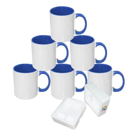 MR.R Sublimationsrohlinge Geschirrspüler Keramik Kaffeebecher mit blauer Farbe Innenseite und Griff Trinkbecher für Milch, Tee, Cola, Wasser, 325 ml, 6 Stück von MR.R
