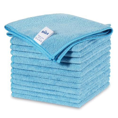 MR.SIGA Mikrofaser-Reinigungstücher, Allzweck-Mikrofaser-Handtücher, streifenfreie Reinigungstücher, Himmelblau, Größe 32 x 32 cm, 12 Stück von MR.SIGA