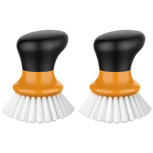 MR.SIGA Spülbürste mit ergonomischem Griff, Handflächenbürste für Geschirr, Töpfe, Pfannen zur Küchen Reinigung, Orange, 2 Stücke von MR.SIGA