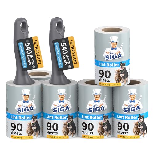 MR.SlGA Fusselrollen für Tierhaare Extra Klebrig,540 Blätter, Fusselentferner für Kleidung, Möbel, Tierhaarentferner mit Leicht Abreißbaren Blättern von MR.SIGA