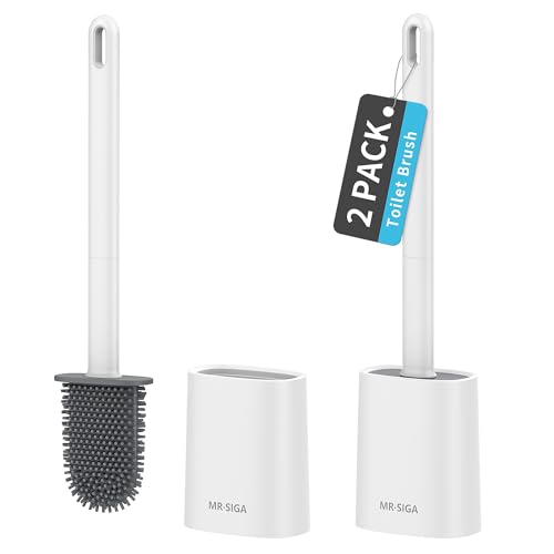MR.SlGA Toilettenbürste und Halter Set, Wandmontierte Toilettenbürste, Kompakte Toilettenbürste mit Halter für Badezimmer, Weiß, 2er Pack von MR.SIGA