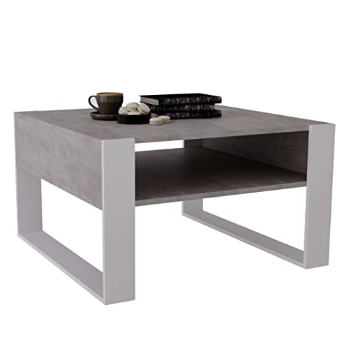MRBLS Couchtisch – modernes rustikales Design – Wohnzimmer-Tisch Beistelltisch Kaffeetisch Sofatisch Teetisch aus Holz (Beton - Weiß Matt) - 68 x 45 x 71,5cm (B/H/T) von MRBLS_HOME