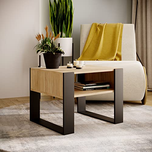 MRBLS Couchtisch – modernes rustikales Design – Wohnzimmer-Tisch Beistelltisch Kaffeetisch Sofatisch Teetisch aus Holz (Eiche - Schwarz Matt) - 65 x 45 x 53,6cm (B/H/T) von MRBLS_HOME