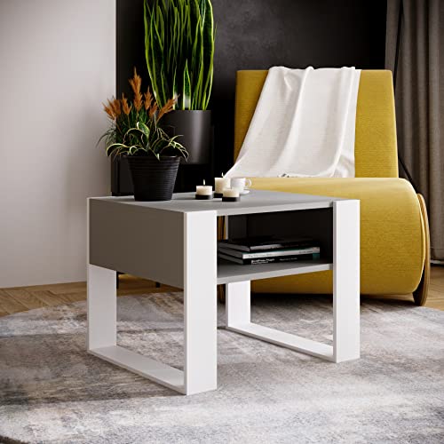 MRBLS Couchtisch – modernes rustikales Design – Wohnzimmer-Tisch Beistelltisch Kaffeetisch Sofatisch Teetisch aus Holz (Grau Matt - Weiß Matt) - 65 x 45 x 53,6cm (B/H/T) von MRBLS_HOME