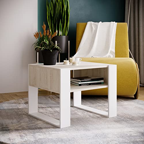 MRBLS Couchtisch – modernes rustikales Design – Wohnzimmer-Tisch Beistelltisch Kaffeetisch Sofatisch Teetisch aus Holz (Kiefer - Weiß Matt) - 65 x 45 x 53,6cm (B/H/T) von MRBLS_HOME