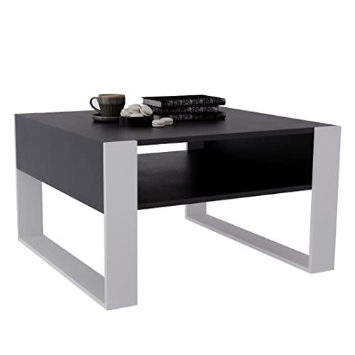 MRBLS Couchtisch – modernes rustikales Design – Wohnzimmer-Tisch Beistelltisch Kaffeetisch Sofatisch Teetisch aus Holz (Schwarz Matt - Weiß Matt) - 68 x 45 x 71,5cm (B/H/T) von MRBLS_HOME