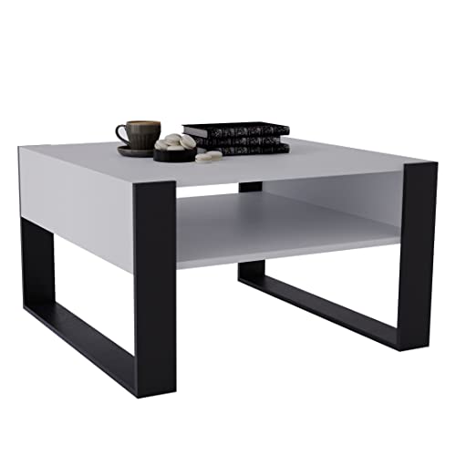 MRBLS Couchtisch – modernes rustikales Design – Wohnzimmer-Tisch Beistelltisch Kaffeetisch Sofatisch Teetisch aus Holz (Weiß Matt - Schwarz Matt) - 68 x 45 x 71,5cm (B/H/T) von MRBLS_HOME