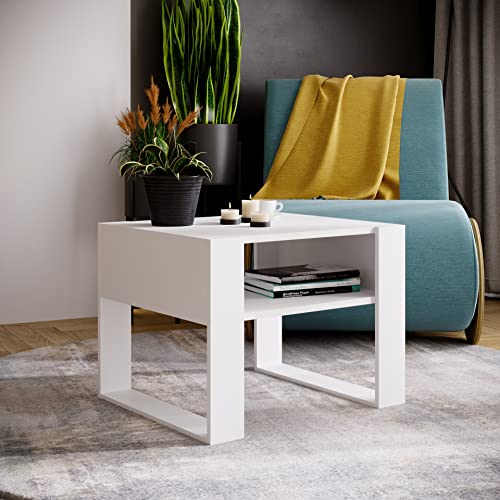 MRBLS Couchtisch – modernes rustikales Design – Wohnzimmer-Tisch Beistelltisch Kaffeetisch Sofatisch Teetisch aus Holz (Weiß Matt - Weiß Matt) - 65 x 45 x 53,6cm (B/H/T) von MRBLS_HOME