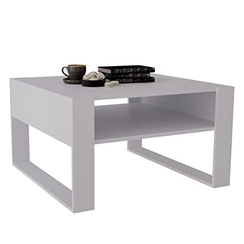 MRBLS Couchtisch – modernes rustikales Design – Wohnzimmer-Tisch Beistelltisch Kaffeetisch Sofatisch Teetisch aus Holz (Weiß Matt - Weiß Matt) - 68 x 45 x 71,5cm (B/H/T) von MRBLS_HOME