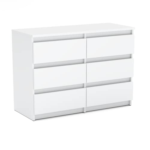 MRBLS_HOME Kommode mit 6 Schubladen Sideboard Schubladenschrank Kleiderschrank Modern Möbel mit Schubladen für Ihr Schlafzimmer (Weiß Matt) – 100 x 71,5 x 33,5 cm (B/H/T) von MRBLS_HOME