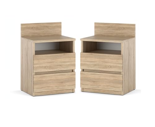 MRBLS_HOME Nachtischschränke 2er Set - Nachttisch 40x59x32 cm (B/H/T) - Nachttischschrank für Schlafzimmer - Nachtkommode mit Schubladen - Beistellschrank - Schlafzimmer Nachttisch 2er Set (Sonoma) von MRBLS_HOME