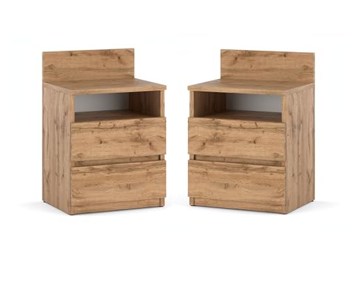 MRBLS_HOME Nachtischschränke 2er Set - Nachttisch 40x59x32 cm (B/H/T) - Nachttischschrank für Schlafzimmer - Nachtkommode mit Schubladen - Beistellschrank - Schlafzimmer Nachttisch 2er Set (Wotan) von MRBLS_HOME
