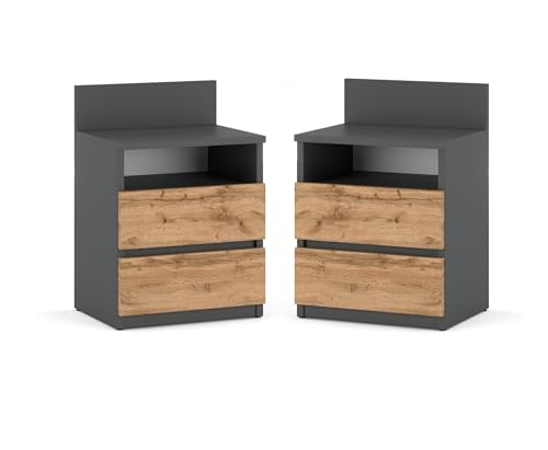 MRBLS_HOME Nachtischschränke 2er Set - Nachttisch 40x59x32 cm (B/H/T) - Nachttischschrank für Schlafzimmer - Nachtkommode mit Schubladen - Beistellschrank - Schlafzimmer Nachttisch 2er Set von MRBLS_HOME
