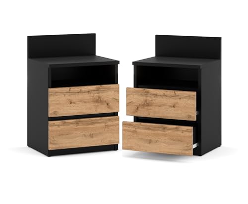 MRBLS_HOME Nachtischschränke 2er Set - Nachttisch 40x59x32 cm (B/H/T) - Nachttischschrank für Schlafzimmer - Nachtkommode mit Schubladen - Beistellschrank - Schlafzimmer Nachttisch 2er Set von MRBLS_HOME