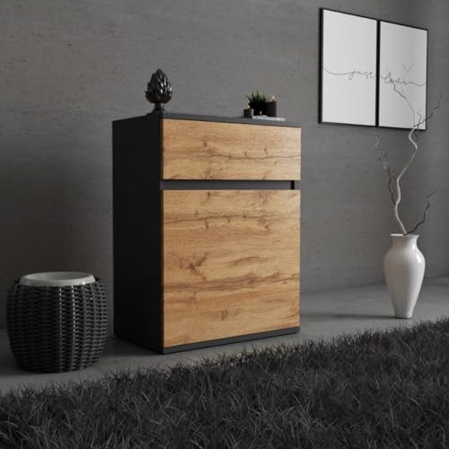 MRBLS_HOME Schwarz Matt - Wotan Kommode 60x78x35 cm (B/H/T) mit 1 Schublade & Tür – Schmale Kommode oder Nachttisch für Schlafzimmer, Flur – Viel Stauraum auf kleinem Raum – Gefertigt in der EU von MRBLS_HOME
