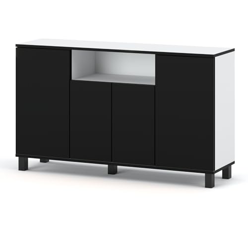 MRBLS_HOME Skandinavische Kommode - Sideboard Holz 140x80x35 cm (B/H/T) für Wohnzimmer, Flur oder als Kommode Schlafzimmer - Minimalistisches Design - Hohe Qualität (Weiß Matt - Schwarz Matt) von MRBLS_HOME