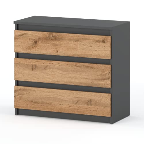 MRBLS Kommode mit 3 Schubladen Sideboard Schubladenschrank Kleiderschrank Modern Möbel mit Schubladen für Ihr Schlafzimmer (Grau Matt - Wotan) – 80 x 71,5 x 33,5 cm (B/H/T) von MRBLS_HOME