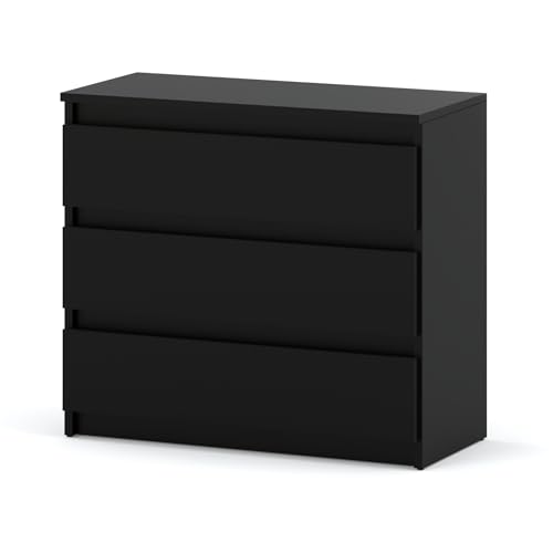 MRBLS Kommode mit 3 Schubladen Sideboard Schubladenschrank Kleiderschrank Modern Möbel mit Schubladen für Ihr Schlafzimmer (Schwarz Matt) – 80 x 71,5 x 33,5 cm (B/H/T) von MRBLS_HOME