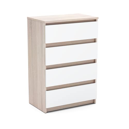 MRBLS Kommode mit 4 Schubladen Sideboard Schubladenschrank Kleiderschrank Modern Möbel mit Schubladen für Ihr Schlafzimmer (Sonoma - Weiß Matt) – 60 x 92,5 x 30 cm (B/H/T) von MRBLS_HOME