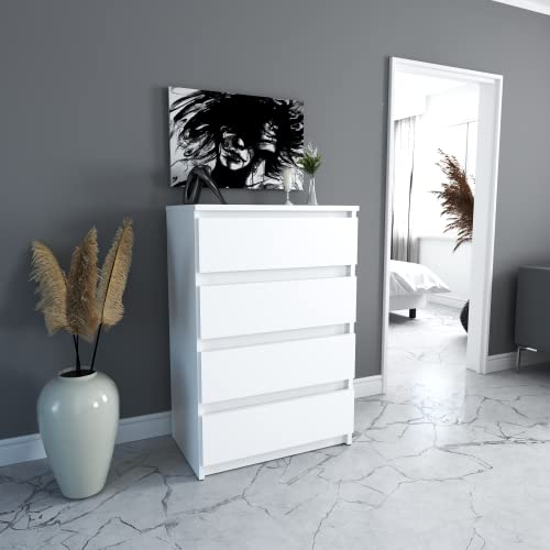 MRBLS Kommode mit 4 Schubladen Sideboard Schubladenschrank Kleiderschrank Modern Möbel mit Schubladen für Ihr Schlafzimmer (Weiß Matt) – 60 x 33,5 x 92,5 cm (B/H/T) von MRBLS_HOME