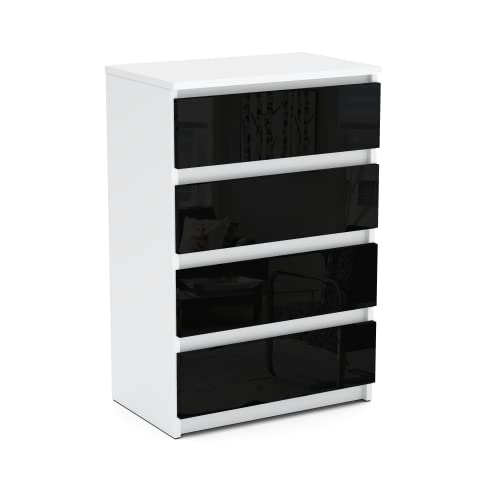 MRBLS Kommode mit 4 Schubladen Sideboard Schubladenschrank Kleiderschrank Modern Möbel mit Schubladen für Ihr Schlafzimmer (Weiß Matt - Schwarz Glanz) – 60 x 92,5 x 30 cm (B/H/T) von MRBLS_HOME