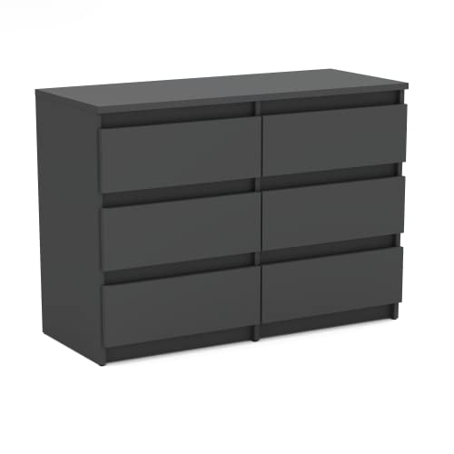 MRBLS Kommode mit 6 Schubladen Sideboard Schubladenschrank Kleiderschrank Modern Möbel mit Schubladen für Ihr Schlafzimmer (Grau Matt) – 100 x 71,5 x 33,5 cm (B/H/T) von MRBLS_HOME