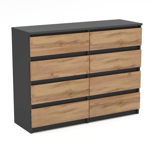 MRBLS Kommode mit 8 Schubladen Sideboard Schubladenschrank Kleiderschrank Modern Möbel mit Schubladen für Ihr Schlafzimmer (Grau Matt - Wotan) – 120 x 92,5 x 33,5 cm (B/H/T) von MRBLS_HOME
