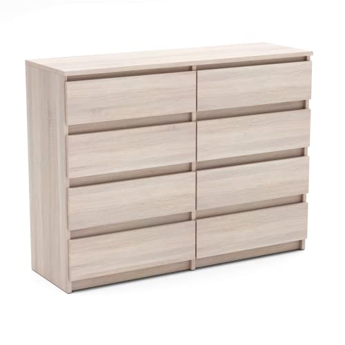MRBLS Kommode mit 8 Schubladen Sideboard Schubladenschrank Kleiderschrank Modern Möbel mit Schubladen für Ihr Schlafzimmer (Sonoma) – 120 x 92,5 x 33,5 cm (B/H/T) von MRBLS_HOME