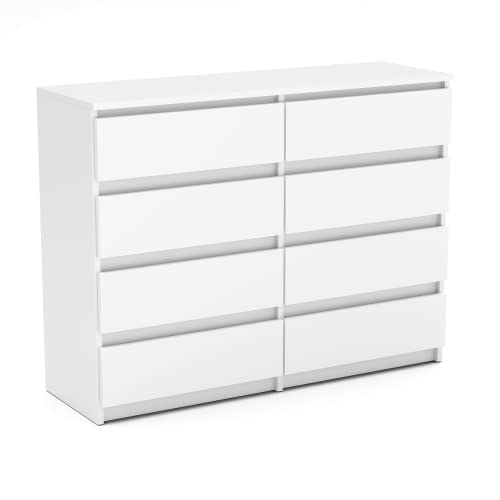 MRBLS Kommode mit 8 Schubladen Sideboard Schubladenschrank Kleiderschrank Modern Möbel mit Schubladen für Ihr Schlafzimmer (Weiß Matt) – 120 x 92,5 x 33,5 cm (B/H/T) von MRBLS_HOME