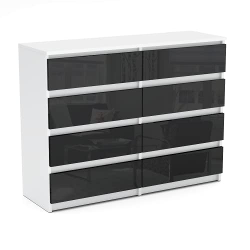 MRBLS Kommode mit 8 Schubladen Sideboard Schubladenschrank Kleiderschrank Modern Möbel mit Schubladen für Ihr Schlafzimmer (Weiß Matt - Grau Glanz) – 120 x 92,5 x 33,5 cm (B/H/T) von MRBLS_HOME