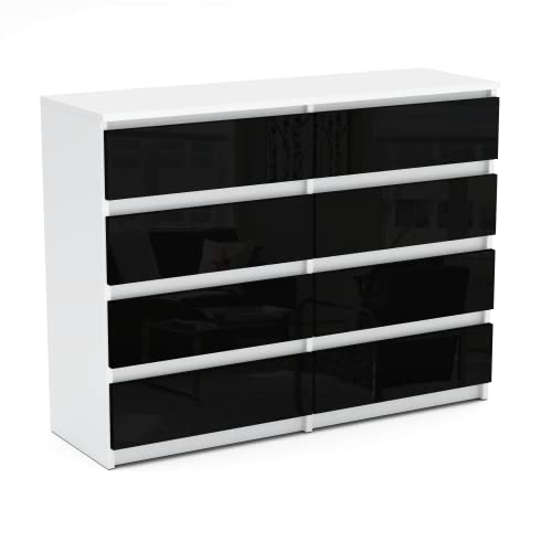 MRBLS Kommode mit 8 Schubladen Sideboard Schubladenschrank Kleiderschrank Modern Möbel mit Schubladen für Ihr Schlafzimmer (Weiß Matt - Schwarz Glanz) – 120 x 92,5 x 33,5 cm (B/H/T) von MRBLS_HOME