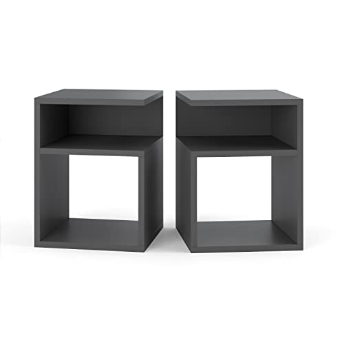 MRBLS Nachttisch 2er Set Boxspringbett Nachtschrank Nachtkommode Modern Möbel ohne Schubladen für Ihr Schlafzimmer, Wohnzimmer Beistelltisch Einfacher Sofatisch (Grau Matt) – 32 x 40 x 30 cm (B/H/T) von MRBLS_HOME