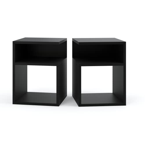 MRBLS Nachttisch 2er Set Boxspringbett Nachtschrank Nachtkommode Modern Möbel ohne Schubladen für Ihr Schlafzimmer, Wohnzimmer Beistelltisch Einfacher Sofatisch (Schwarz Matt) – 32 x 40 x 30cm (B/H/T) von MRBLS_HOME