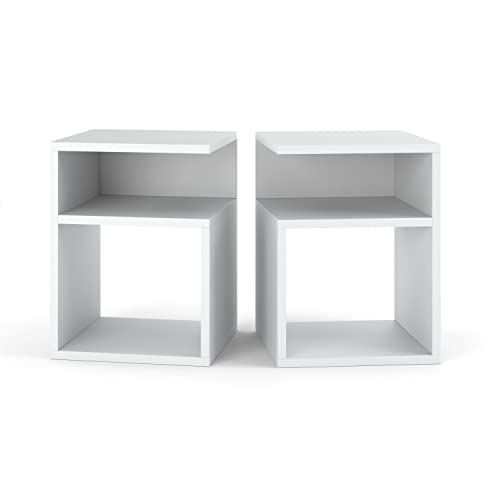 MRBLS Nachttisch 2er Set Boxspringbett Nachtschrank Nachtkommode Modern Möbel ohne Schubladen für Ihr Schlafzimmer, Wohnzimmer Beistelltisch Einfacher Sofatisch (Weiß Matt) – 32 x 40 x 30 cm (B/H/T) von MRBLS_HOME