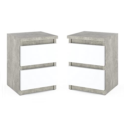 MRBLS Nachttisch 2er Set Nachtschrank Nachtkommode Modern Möbel mit Schubladen Kommode Holz Schubladenschrank für Ihr Schlafzimmer (Beton - Weiß Matt) – 30 x 40 x 30 cm (B/H/T) von MRBLS_HOME