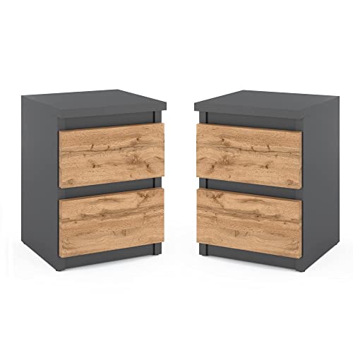 MRBLS Nachttisch 2er Set Nachtschrank Nachtkommode Modern Möbel mit Schubladen Kommode Holz Schubladenschrank für Ihr Schlafzimmer (Grau Matt - Wotan) – 30 x 43 x 32,5 cm (B/H/T) von MRBLS_HOME