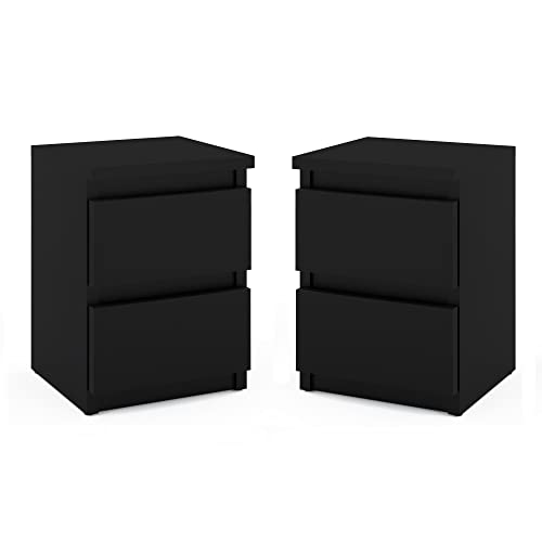 MRBLS Nachttisch 2er Set Nachtschrank Nachtkommode Modern Möbel mit Schubladen Kommode Holz Schubladenschrank für Ihr Schlafzimmer (Schwarz Matt) – 30 x 40 x 30 cm (B/H/T) von MRBLS_HOME