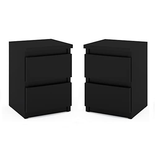 MRBLS_HOME Nachttisch 2er Set Nachtschrank Nachtkommode Modern Möbel mit Schubladen Kommode Holz Schubladenschrank für Ihr Schlafzimmer (Schwarz Matt) – 30 x 40 x 30 cm (B/H/T) von MRBLS_HOME