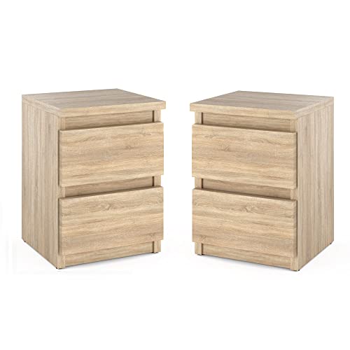 MRBLS Nachttisch 2er Set Nachtschrank Nachtkommode Modern Möbel mit Schubladen Kommode Holz Schubladenschrank für Ihr Schlafzimmer (Sonoma) – 30 x 40 x 30 cm (B/H/T) von MRBLS_HOME