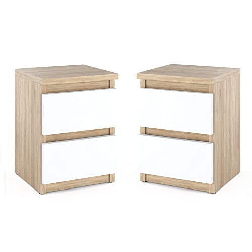 MRBLS Nachttisch 2er Set Nachtschrank Nachtkommode Modern Möbel mit Schubladen Kommode Holz Schubladenschrank für Ihr Schlafzimmer (Sonoma - Weiß Matt) – 30 x 40 x 30 cm (B/H/T) von MRBLS_HOME